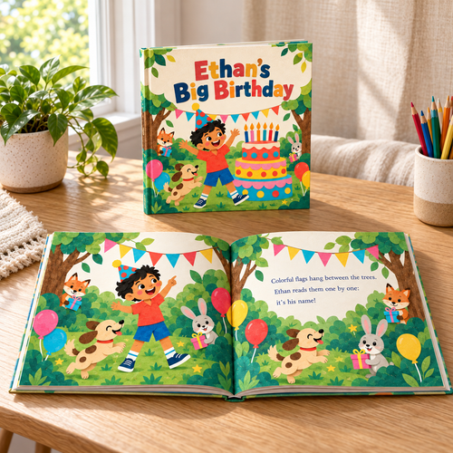 Ethan's Big Birthday: personalized printed book, cover and inside pages