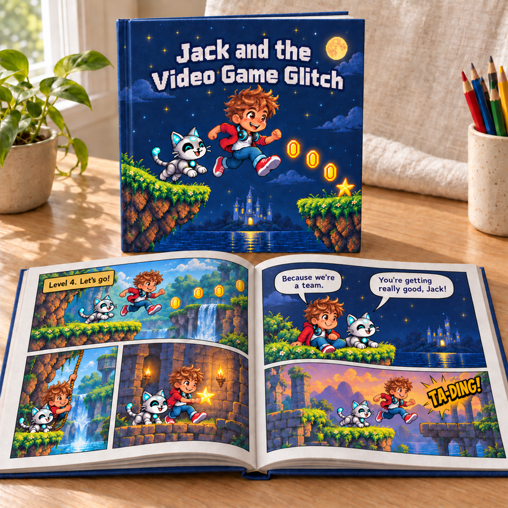 Jack and the Video Game Glitch: personalized printed comic book, cover and inside pages