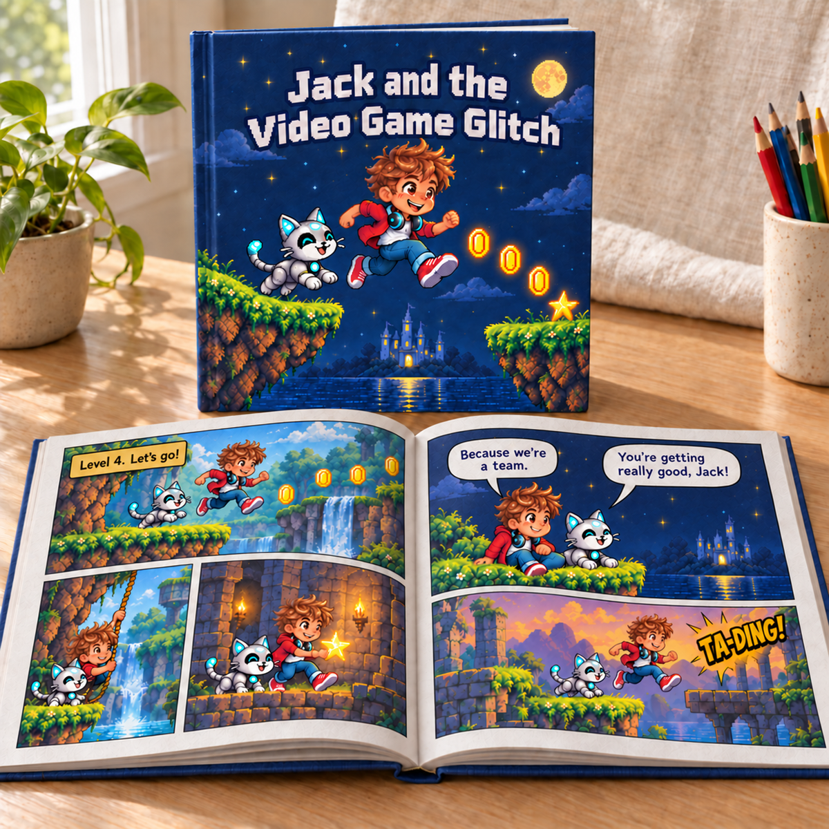 Jack and the Video Game Glitch: personalized printed comic book, cover and inside pages