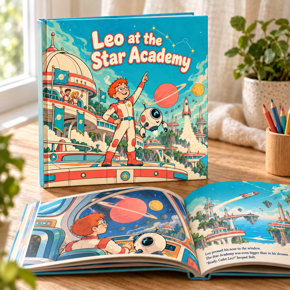 Leo at the Star Academy: personalized printed book, cover and inside pages